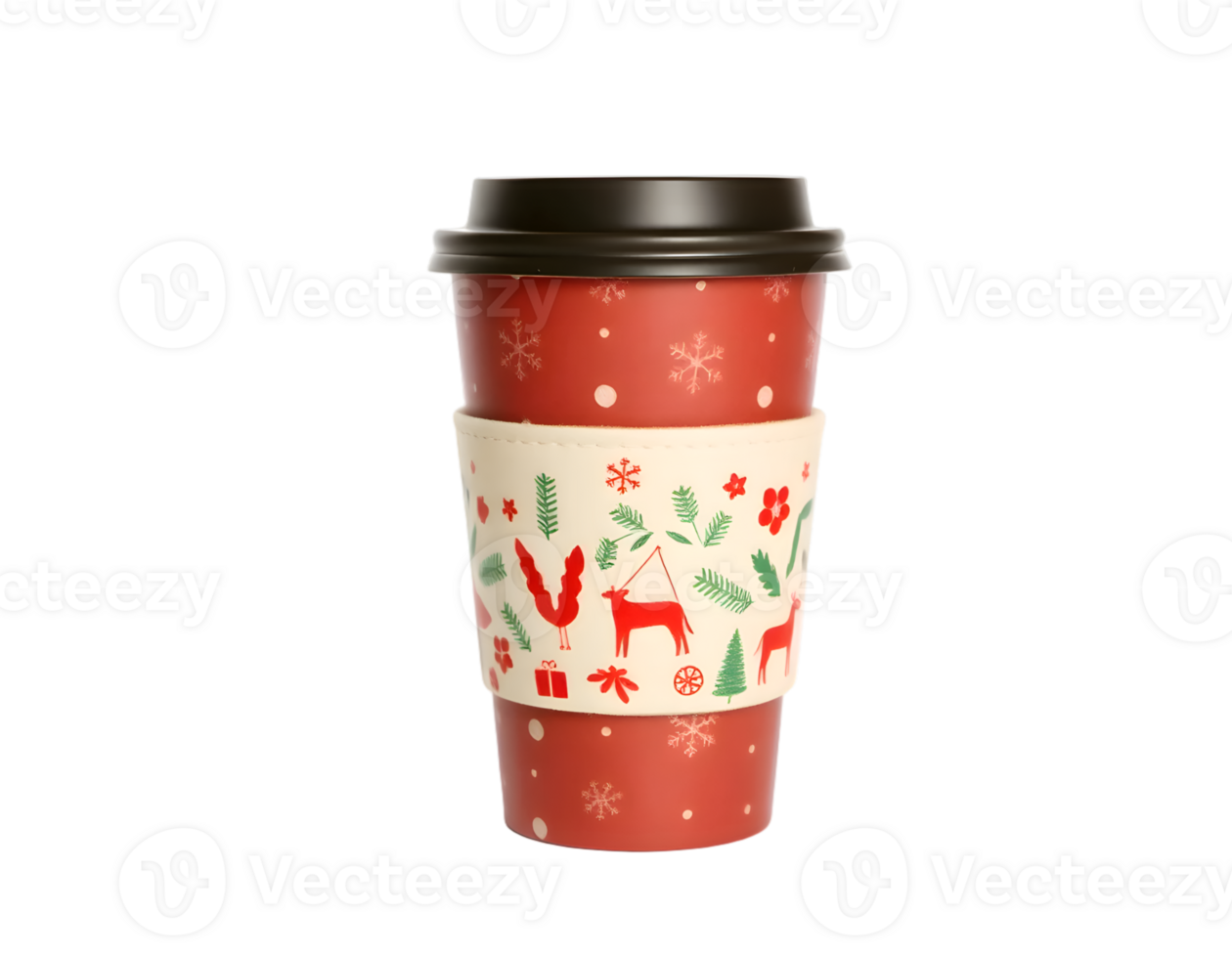 Coffee paper cup with christmas pattern isolated on transparent background png