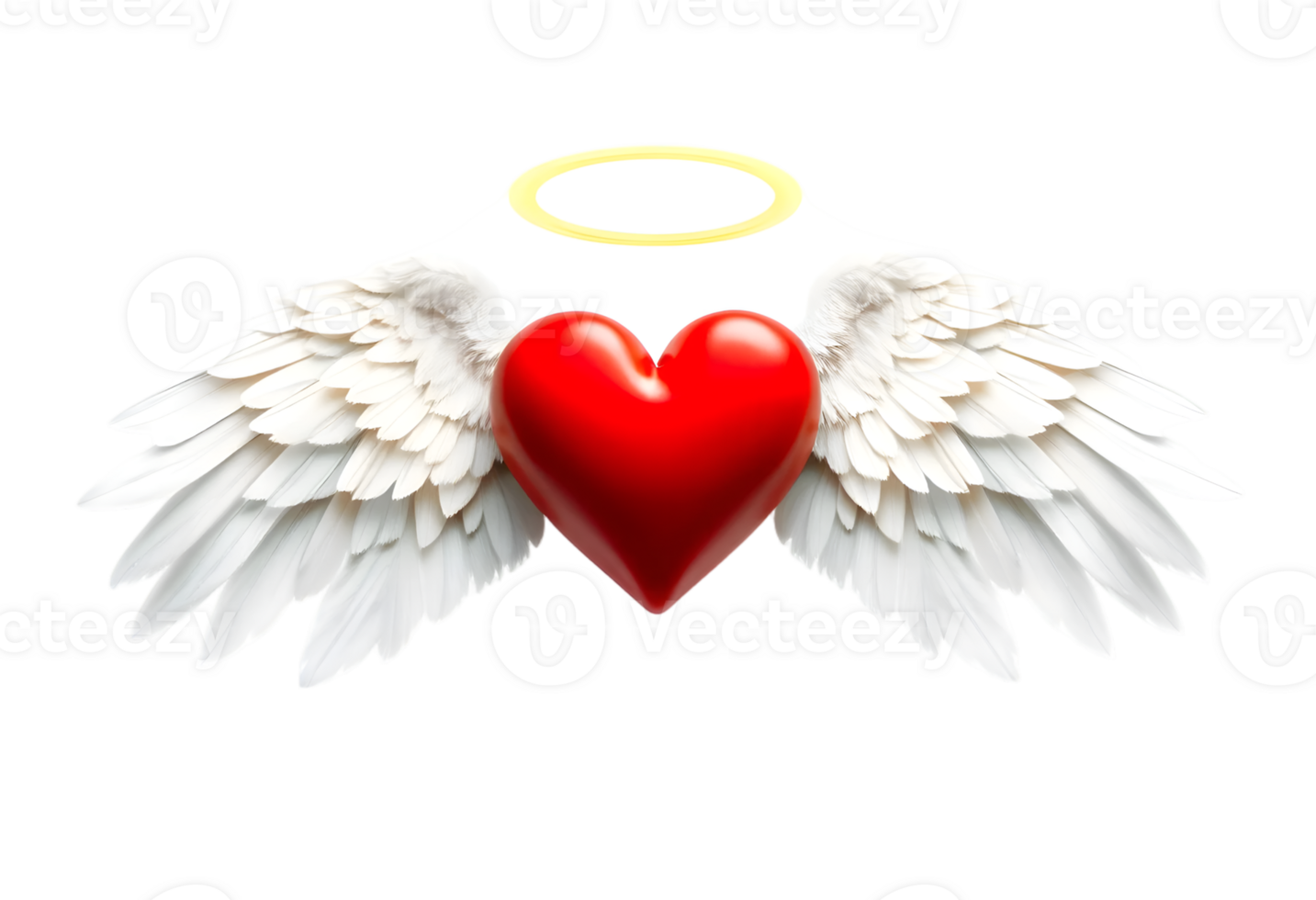Red heart with angel wings isolated on transparent background png