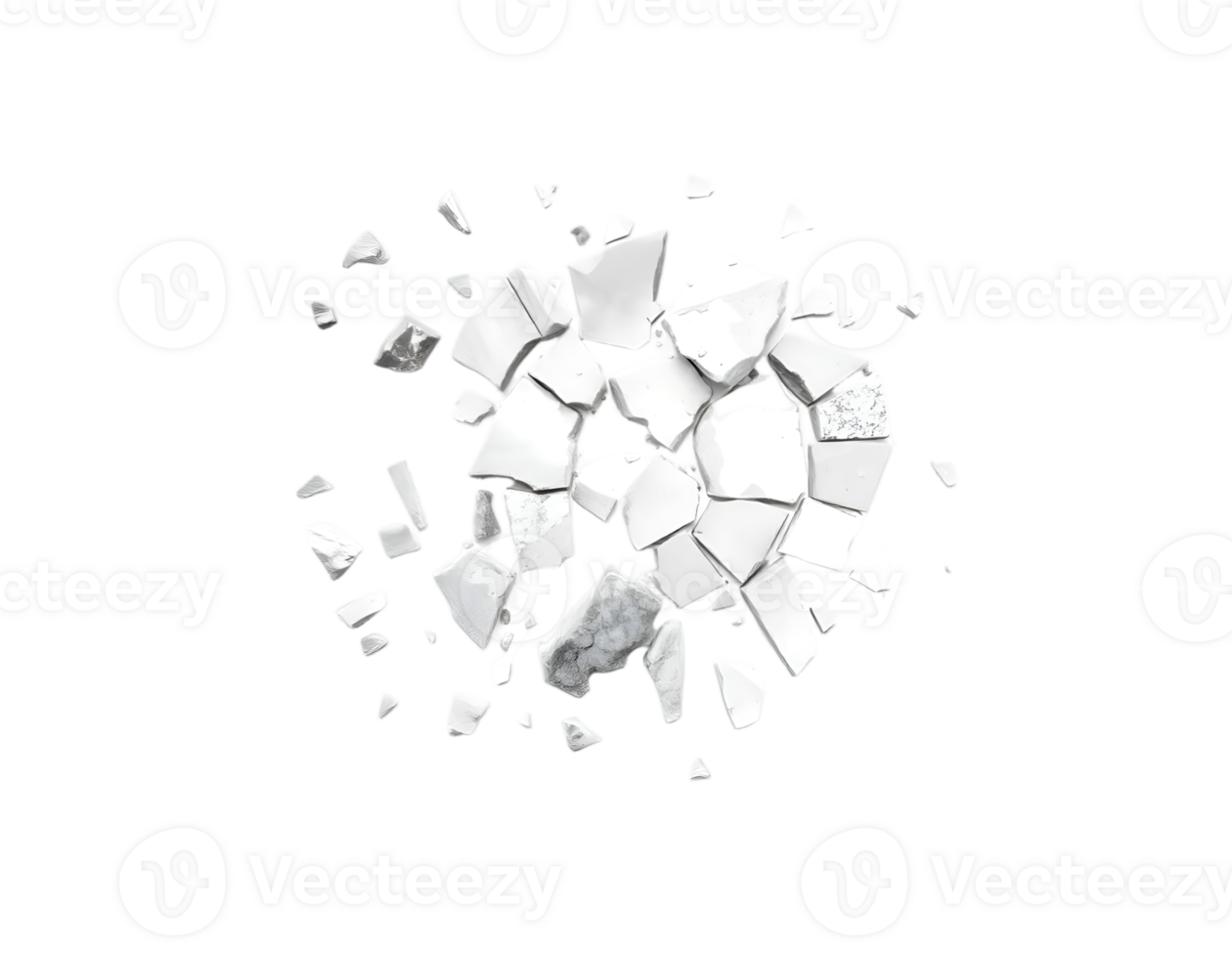 Pieces of white broken glass isolated on transparent background png