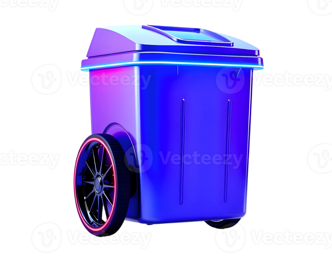 3d rendering of a blue trash can isolated on a transparent background png