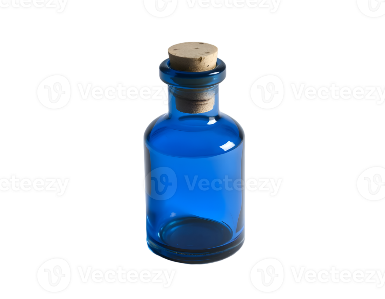 Blue glass bottle with cork isolated on transparent background png