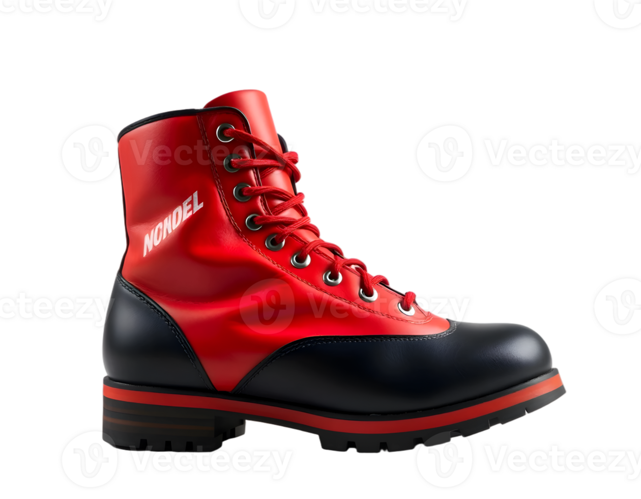 Red and black hiking boots isolated on transparent background png