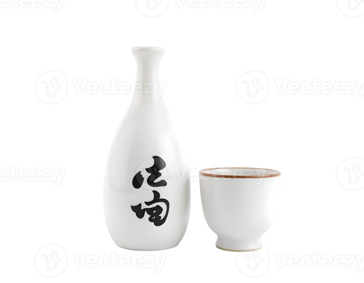 Japanese sake bottle and cup png