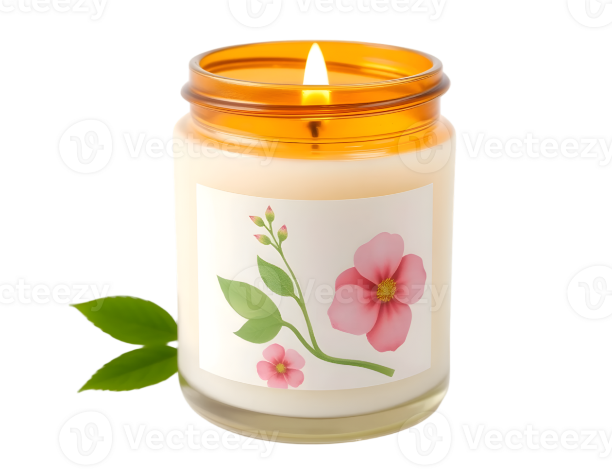 Candle in glass jar with flowers png