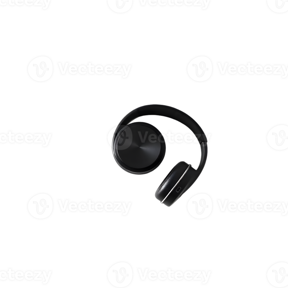 Realistic black headphones isolated on transparent background png