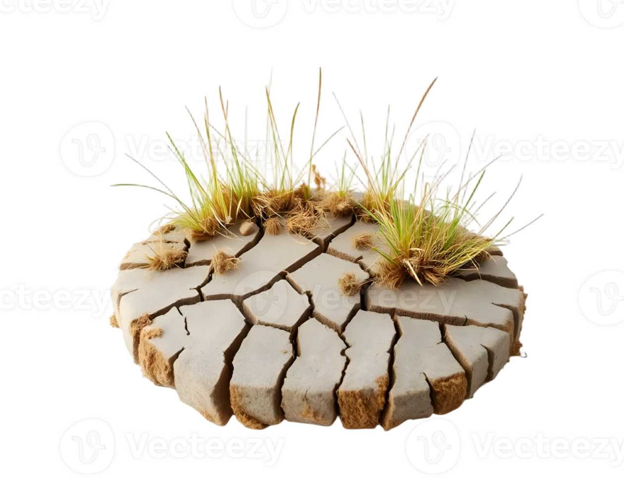 Cracked earth with grass isolated on a transparent background png