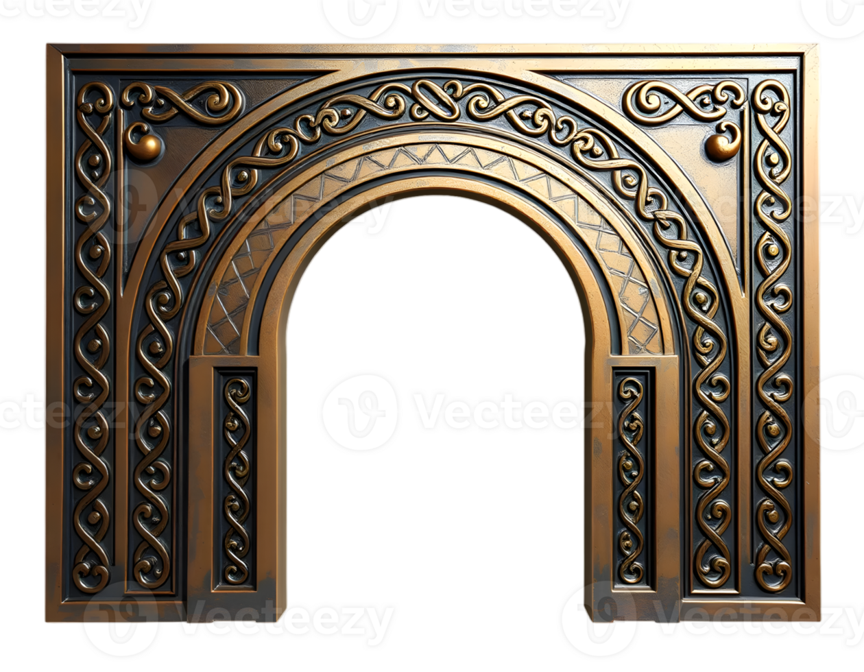 3d render of arch with golden ornament isolated on transparent background png