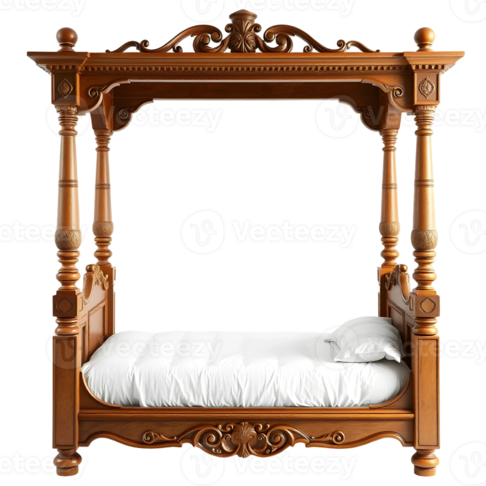 Wooden double bed isolated on a transparent background png