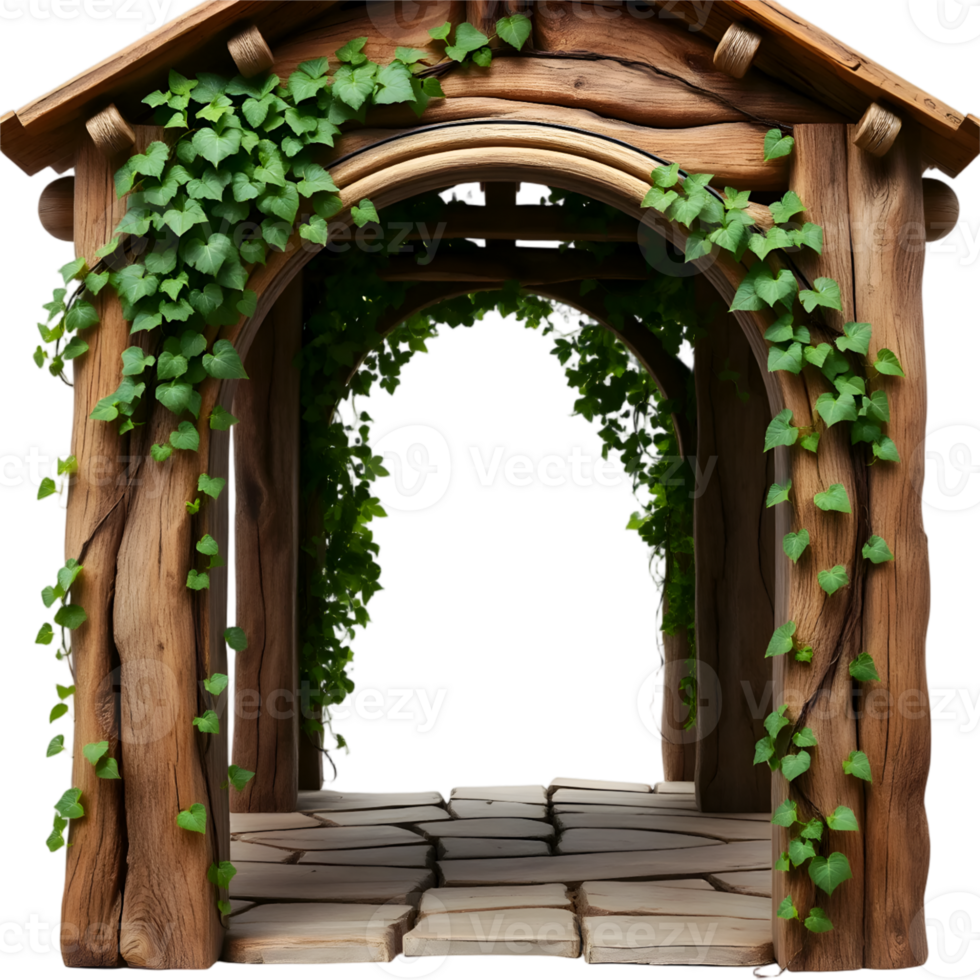 Wooden arch with ivy on a transparent background png