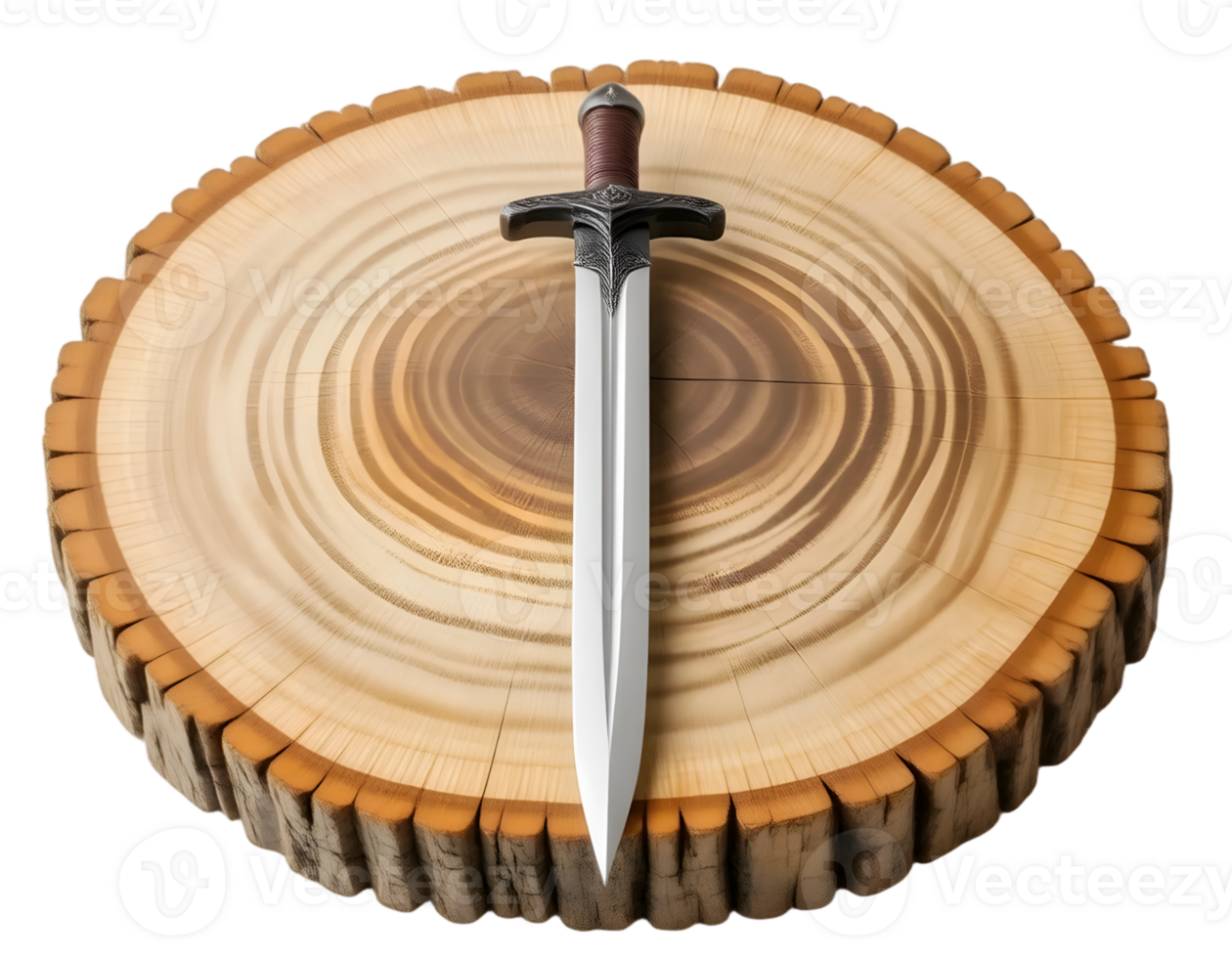 3d render of a dagger on a wooden board isolated on a transparent background png