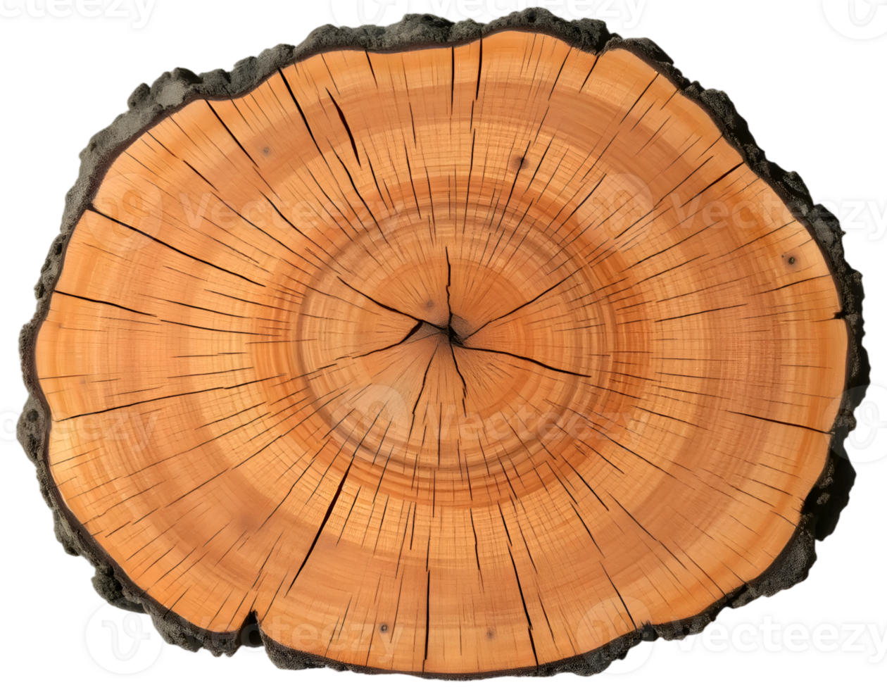 Cross section of tree trunk showing growth rings on a transparent background png