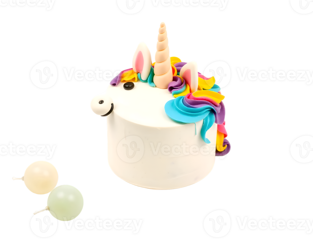 Unicorn cake with unicorn horn isolated on transparent background png