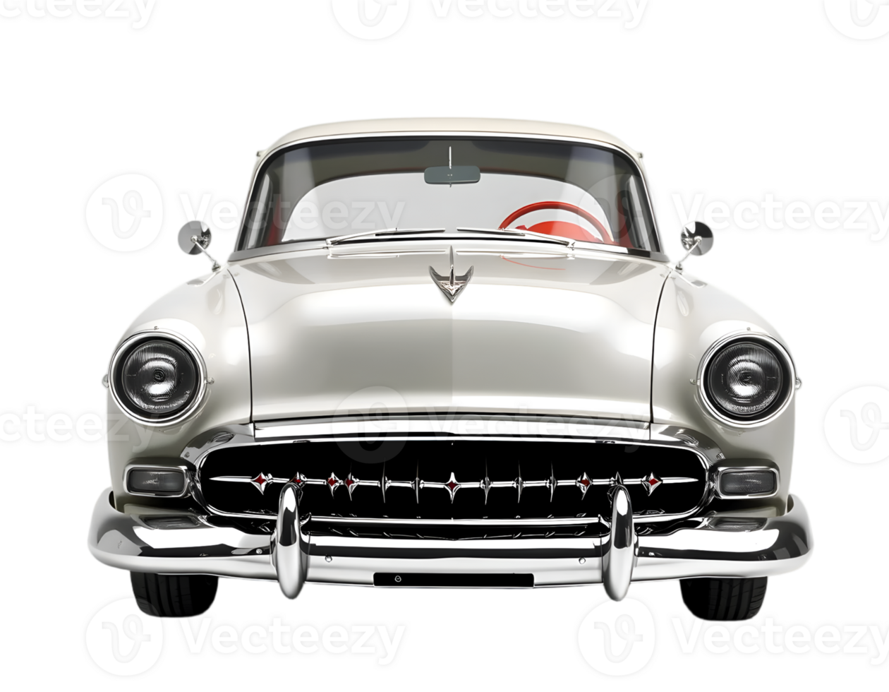 Classic American car front view isolated on transparent background png