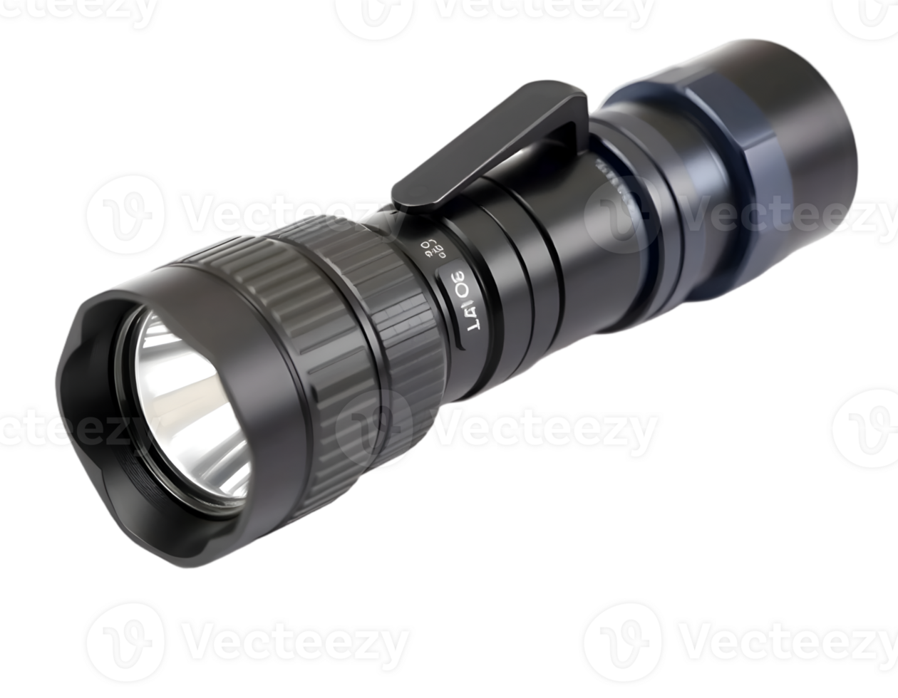 Modern black flashlight isolated on a transparent background png