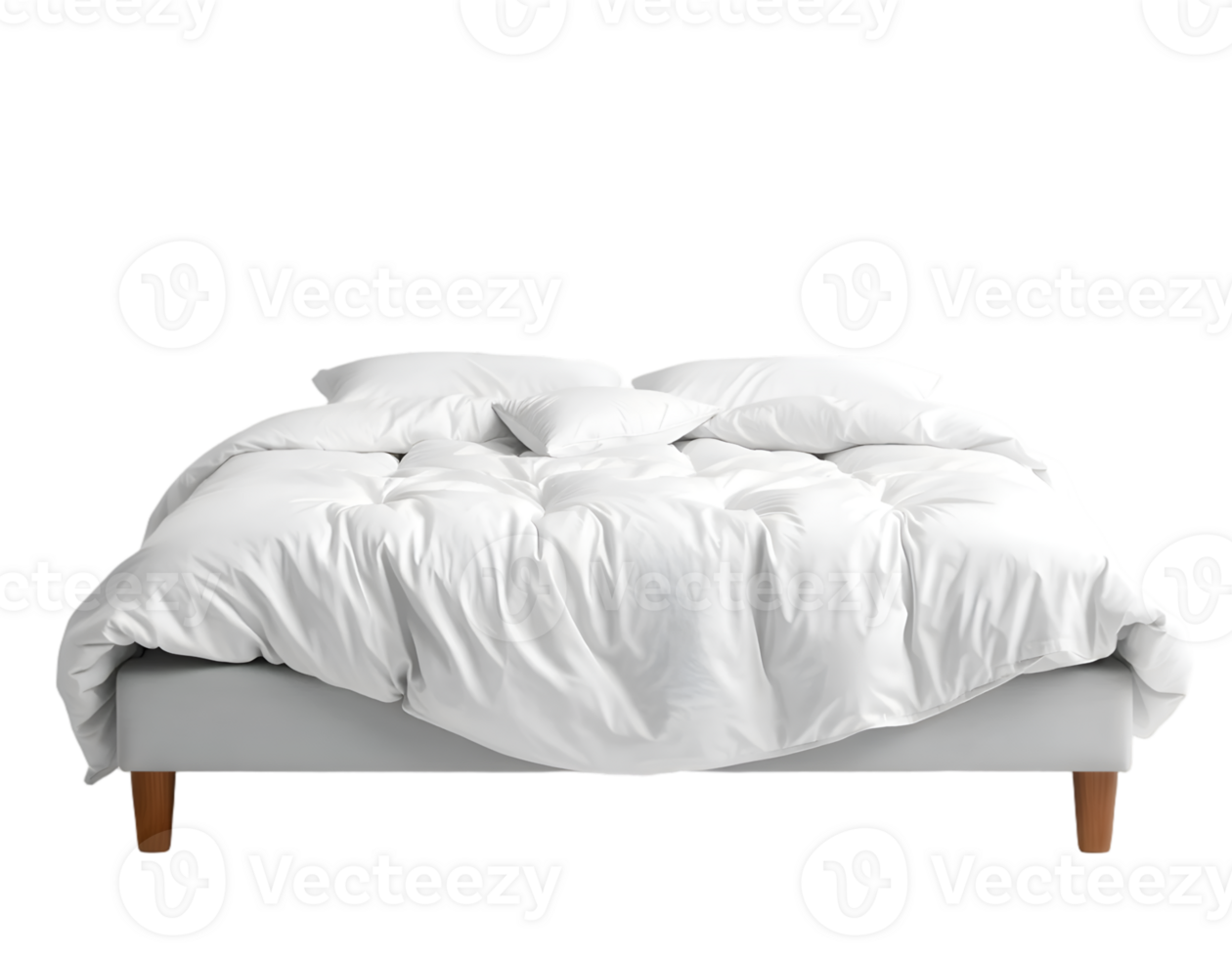 Realistic double bed with white linen isolated on transparent background png