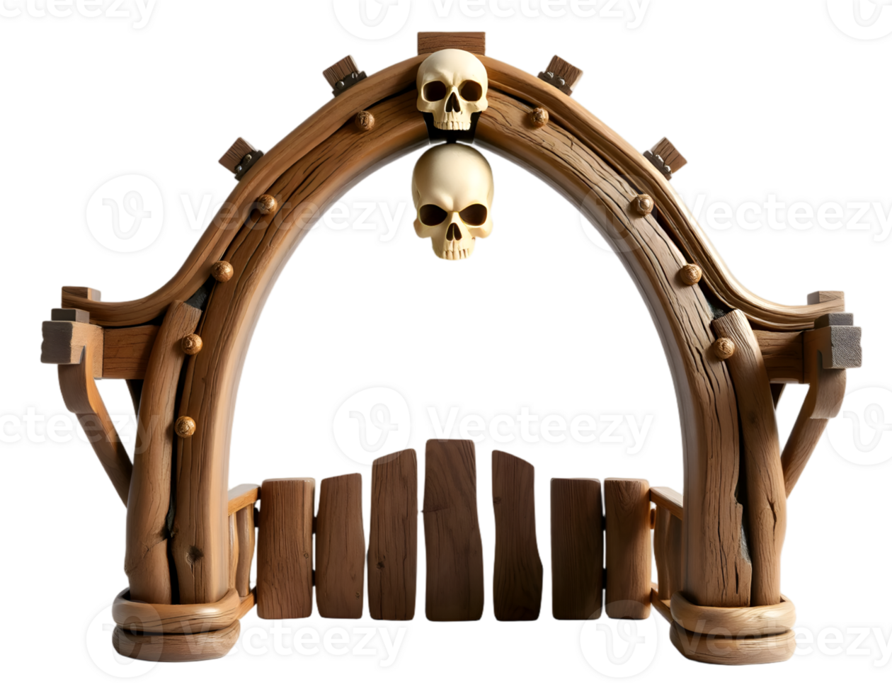 Halloween wooden arch with skull and bones, isolated on transparent background png