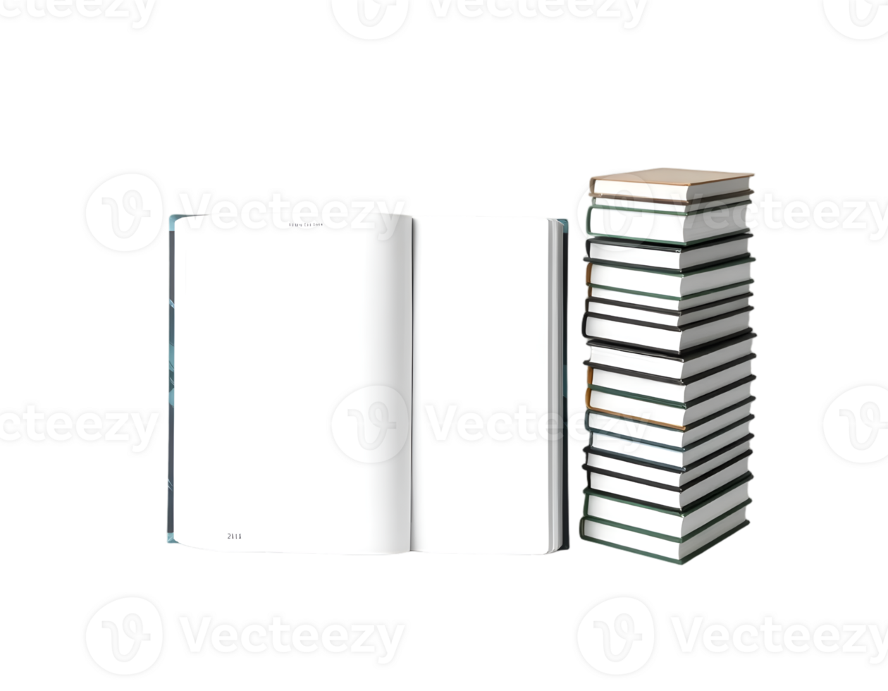 Stack of books with blank paper sheet isolated on transparent background png