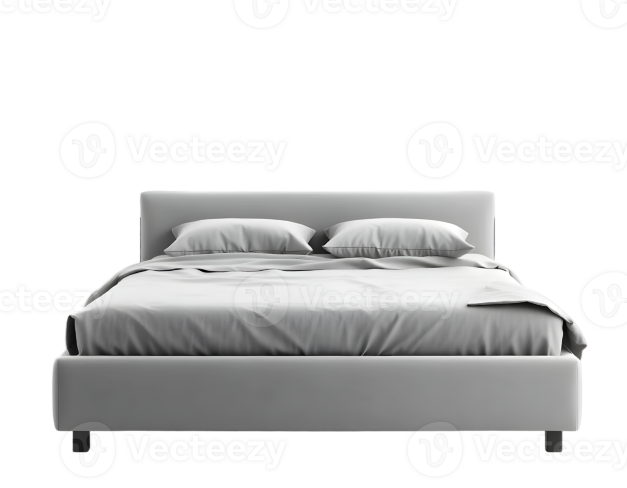 Double bed with pillows isolated on transparent background png