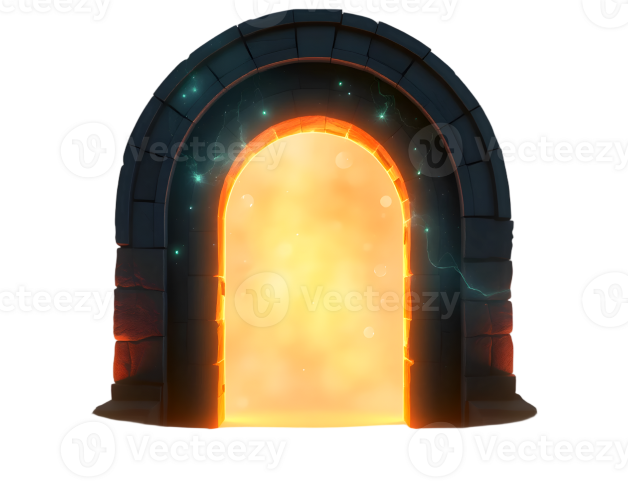 Open door in a stone arch with glowing lights png