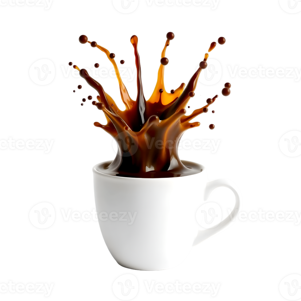 Coffee splash in a white cup png