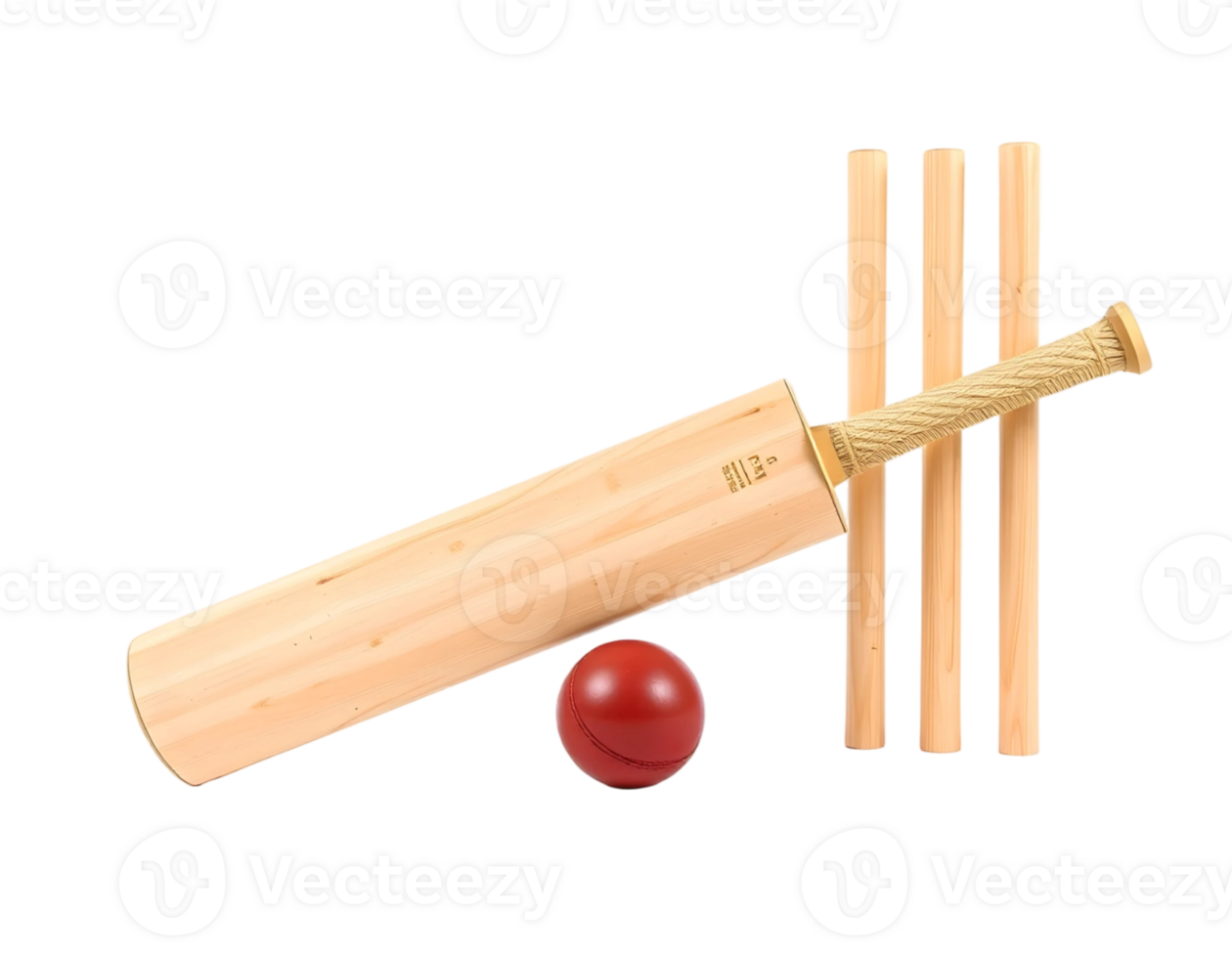 Cricket bat, ball, and wicket setup png