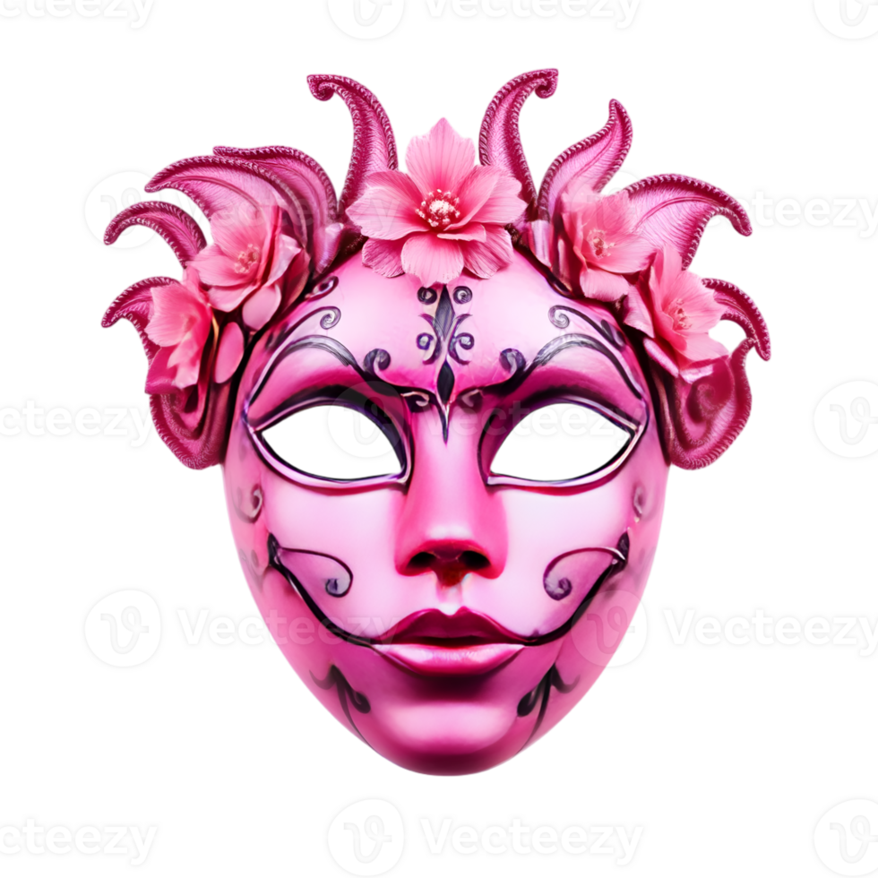 Pink floral mask for carnival or masquerade party. png
