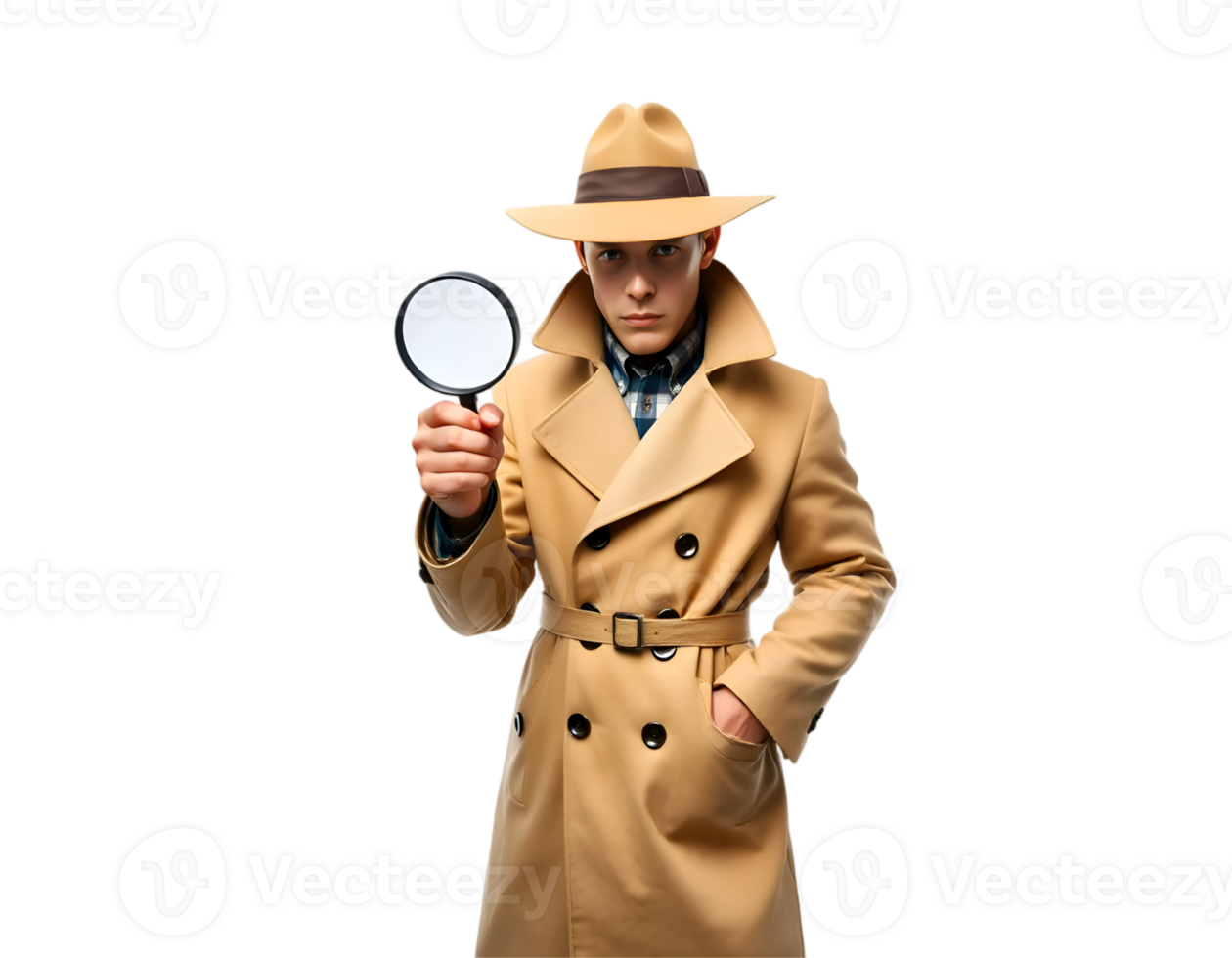 Detective holding a magnifying glass png