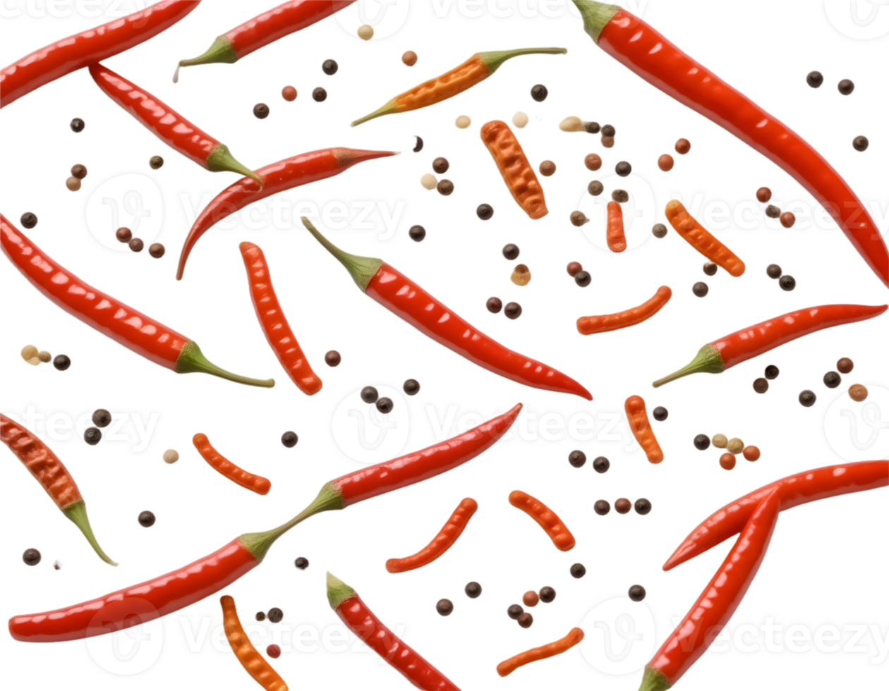 Red chili peppers and peppercorns on a transparent background png