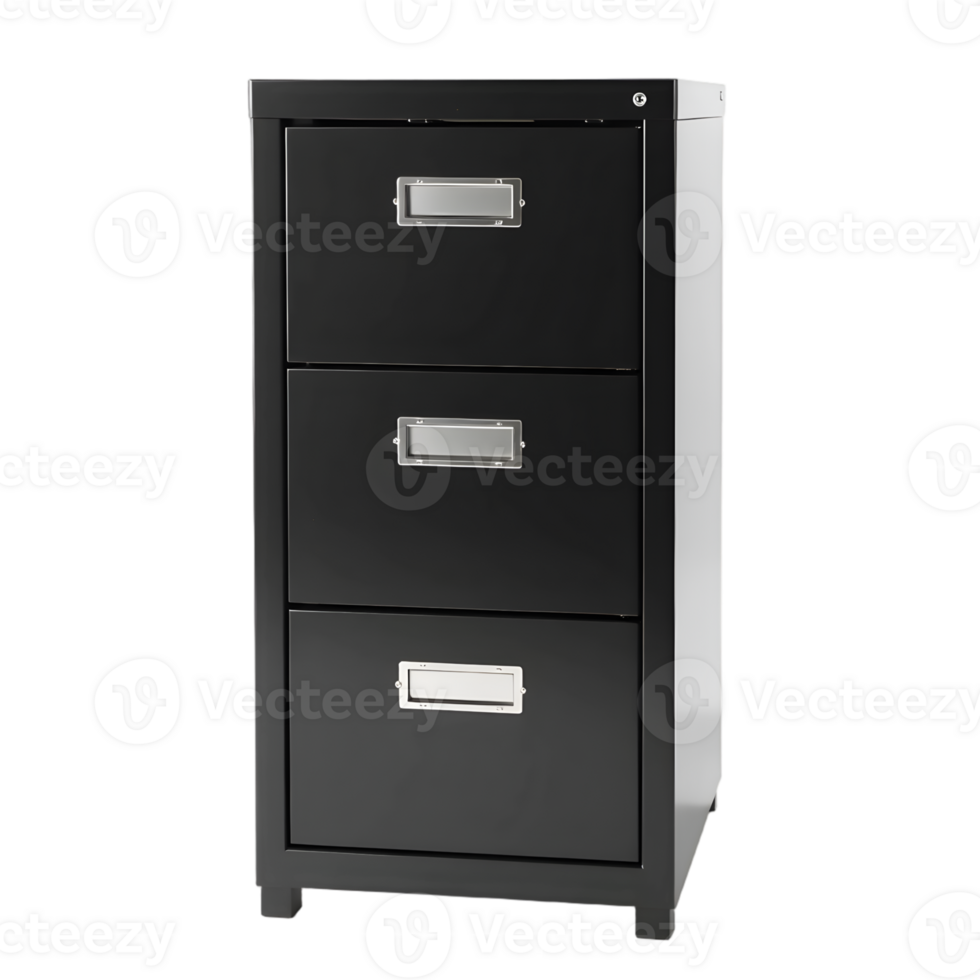 Black Metal Filing Cabinet with Three Drawers png