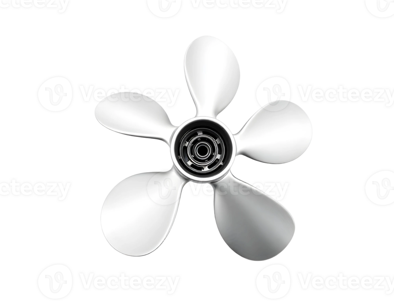 Close-up of a shiny aluminum boat propeller with five blades png