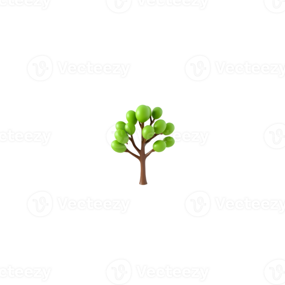 3D rendering of a small cartoon tree with green leaves on a transparent background png