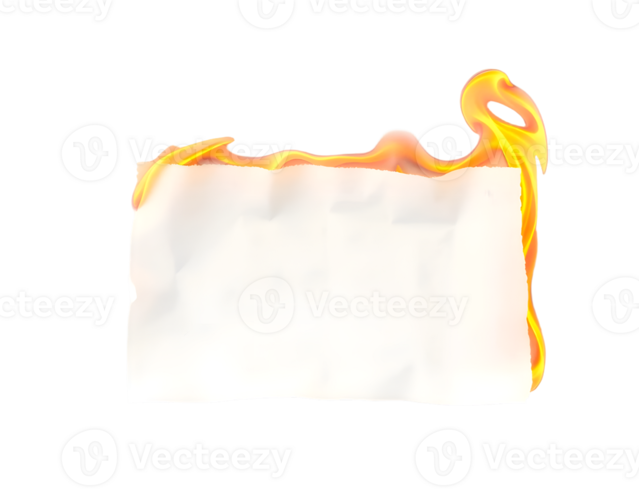 Burning sheet of paper with orange flames png