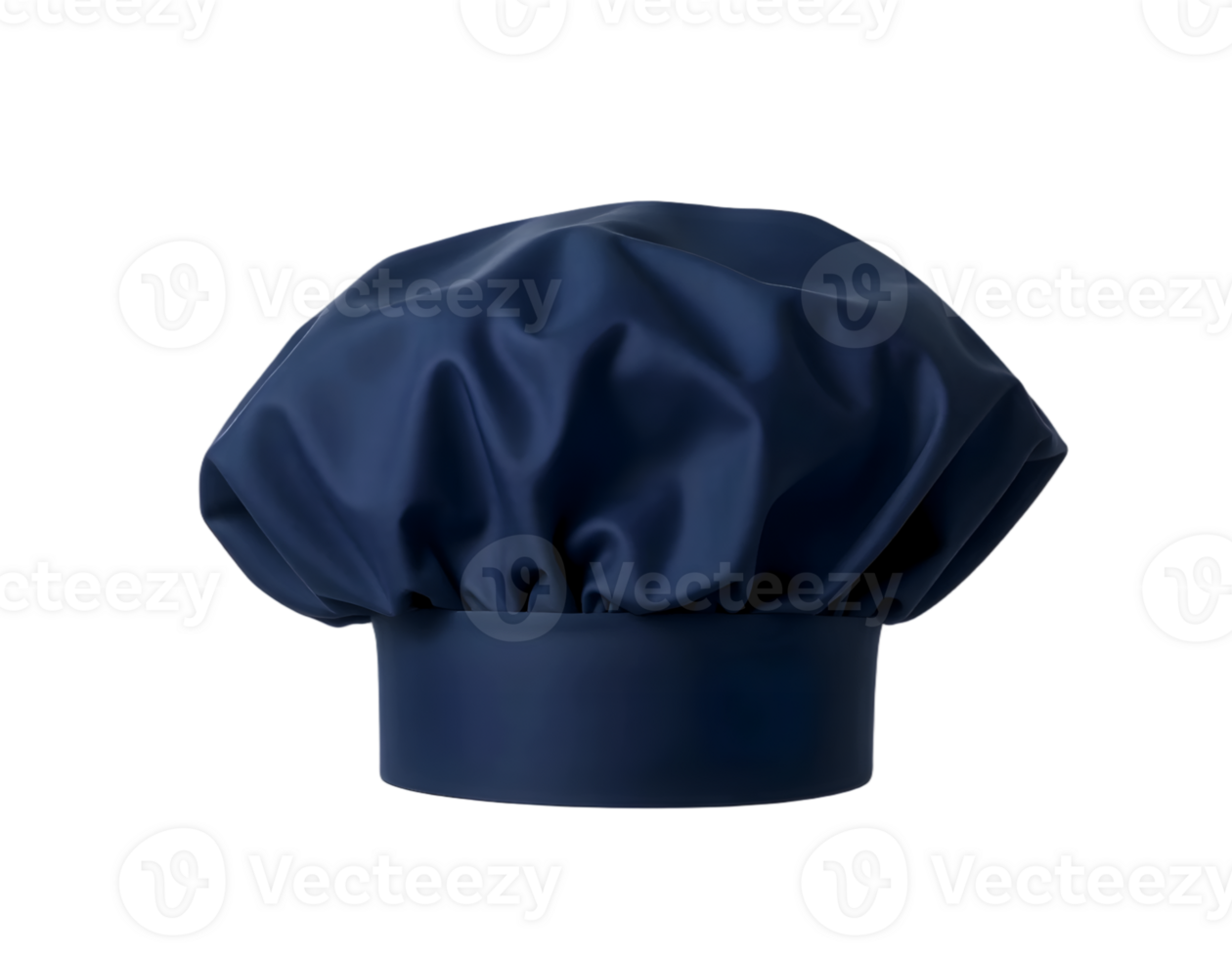 A close-up shot of a navy blue chef's hat on a transparent background png