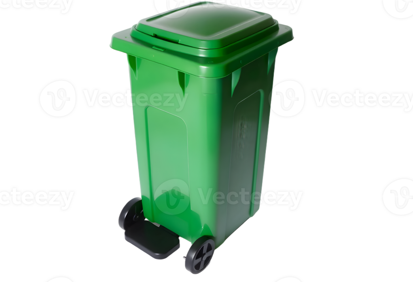 Green Plastic Trash Can with Wheels and Lid png