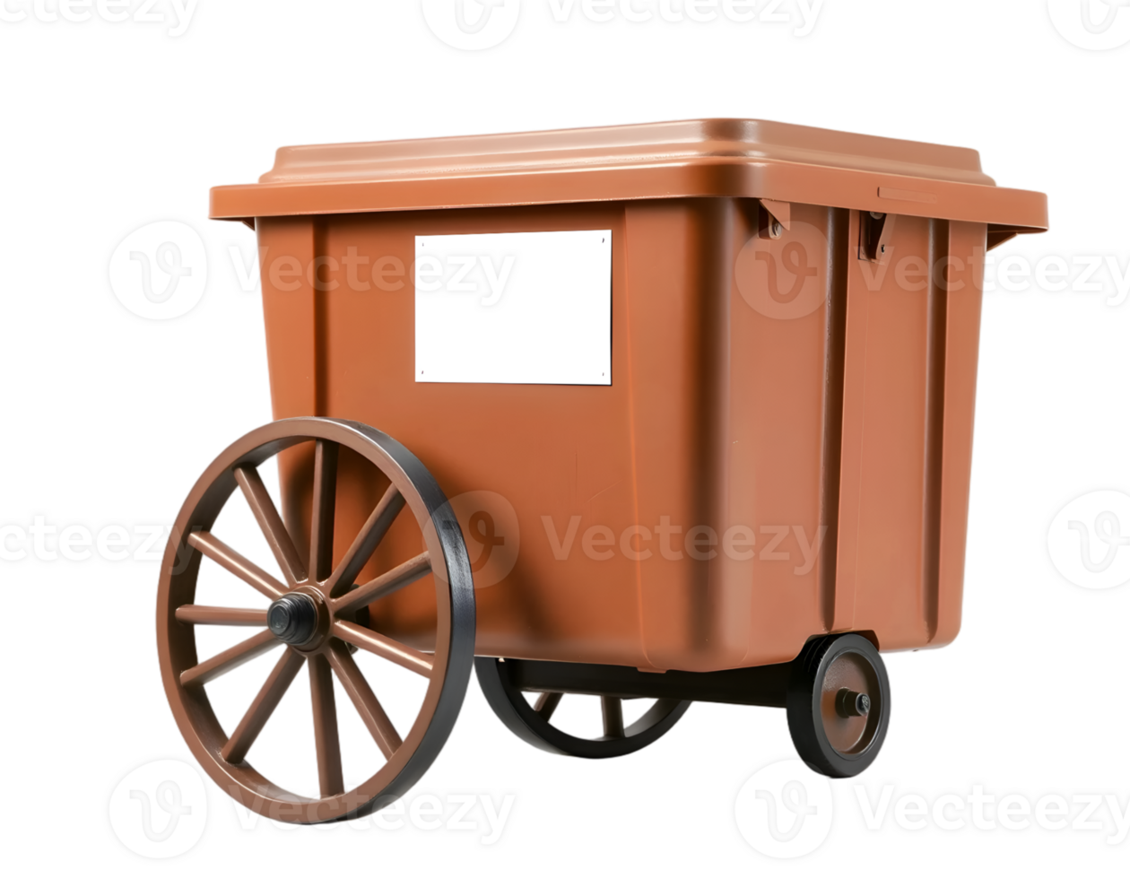Brown cart with wheels and a container png