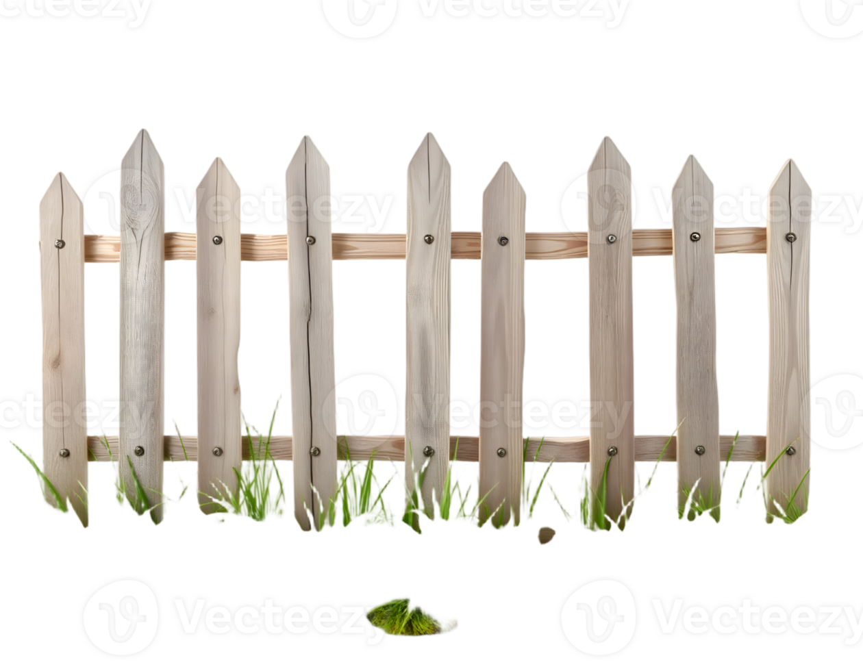 Wooden picket fence with grass on transparent background png