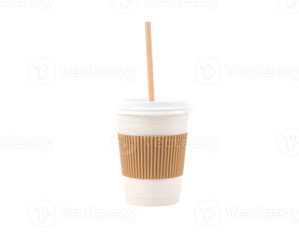 Coffee cup with straw and sleeve on a transparent background png