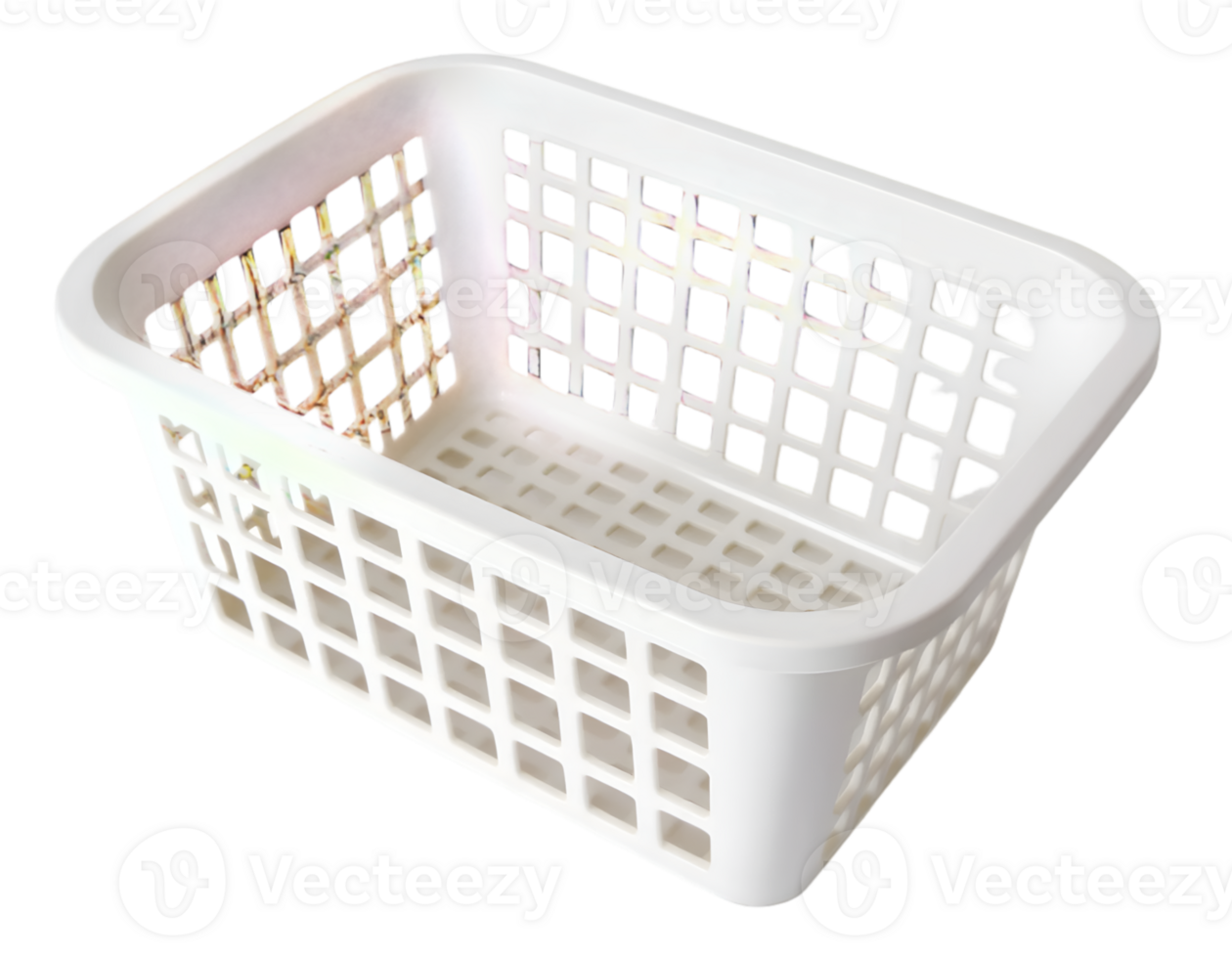 White plastic laundry basket with square pattern on a transparent background png