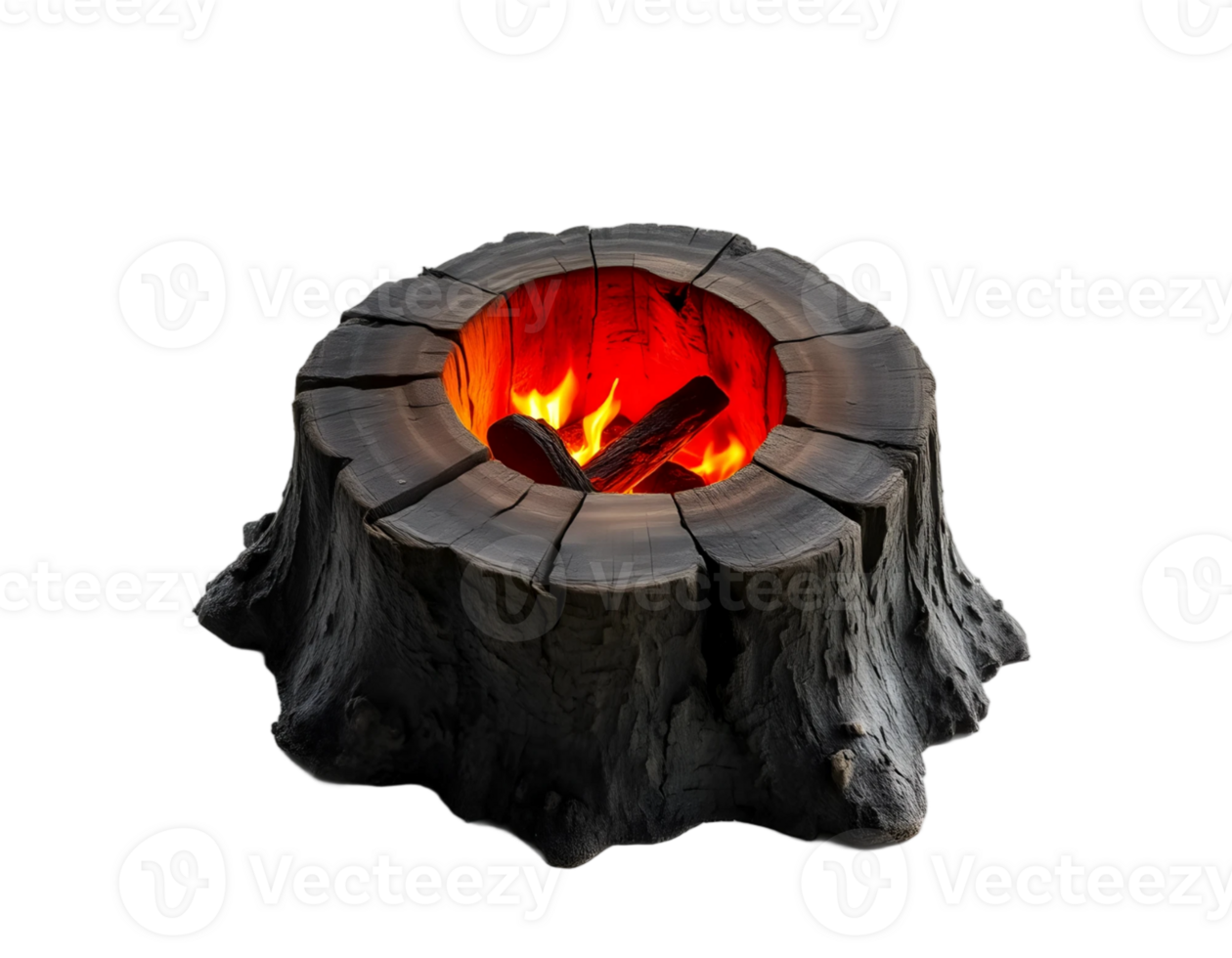 Glowing Campfire in a Rustic Log with Flames png