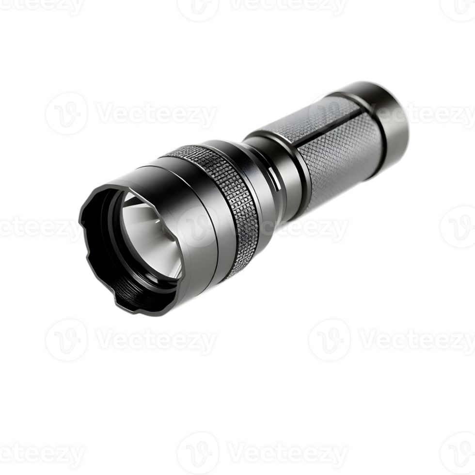 Close-up of a black LED flashlight png