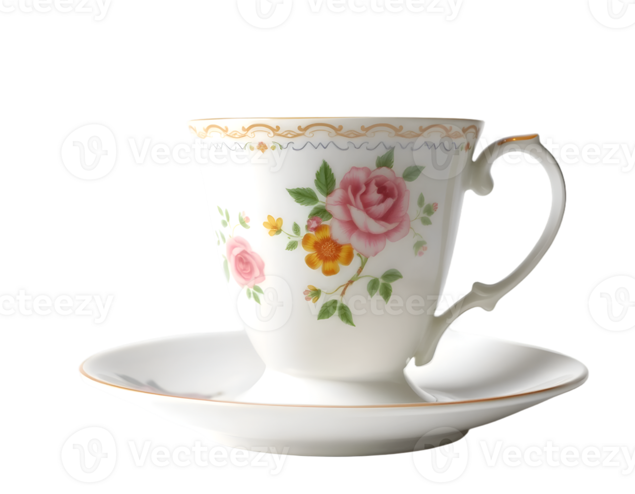 Elegant Vintage Floral Teacup and Saucer png