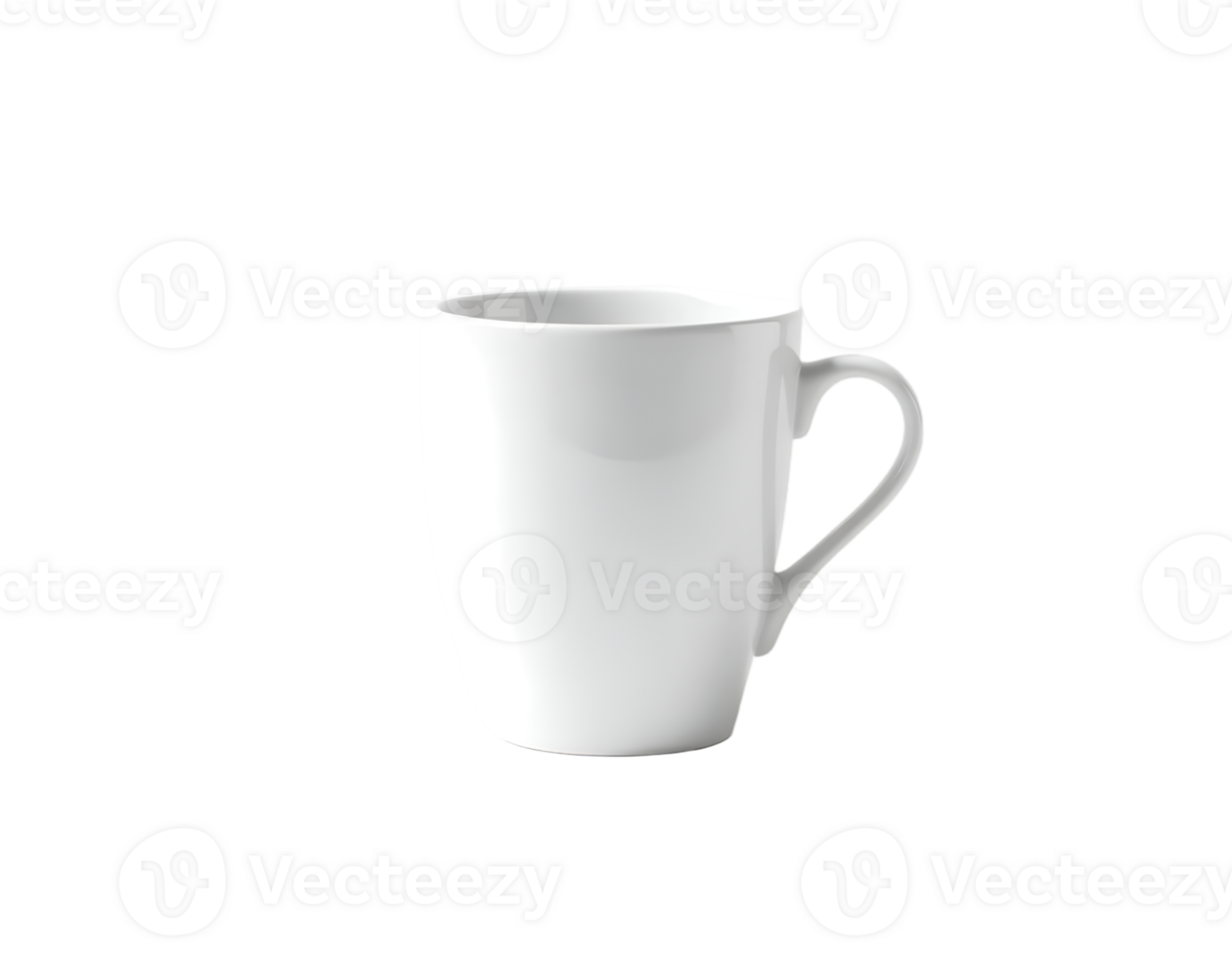 White ceramic mug with handle on transparent background png