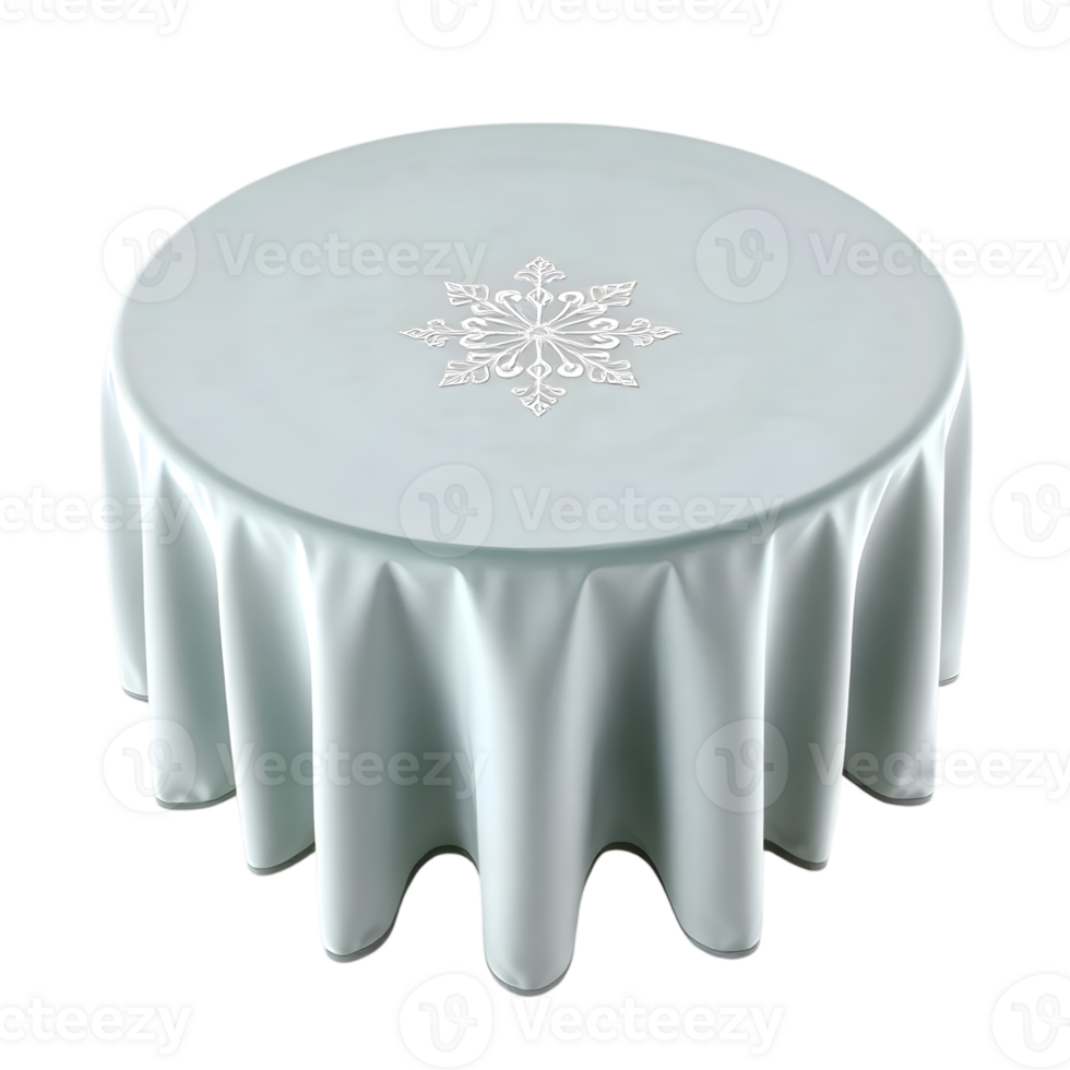 Elegant White Round Table with Snowflake Ornament and Tablecloth for a Holiday Celebration png