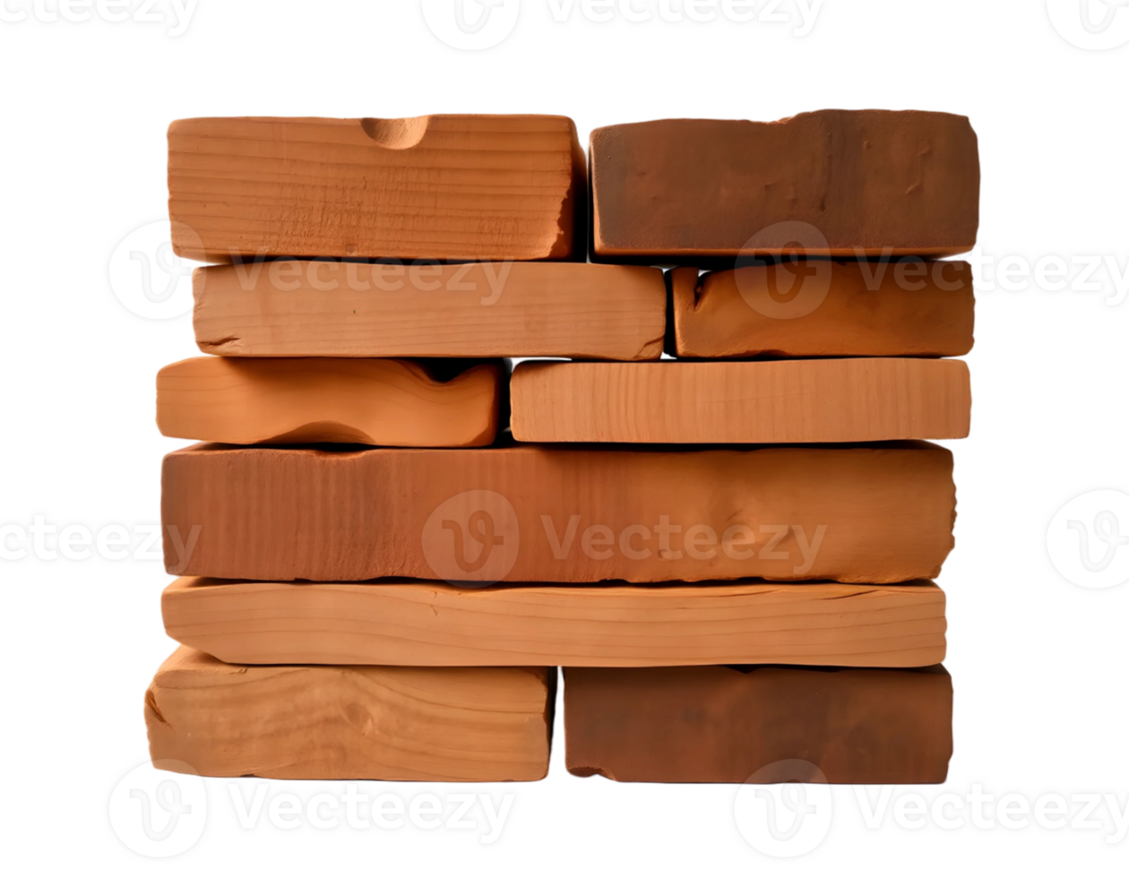 Close-up of a stack of brown and red bricks, perfect for construction and building materials. png