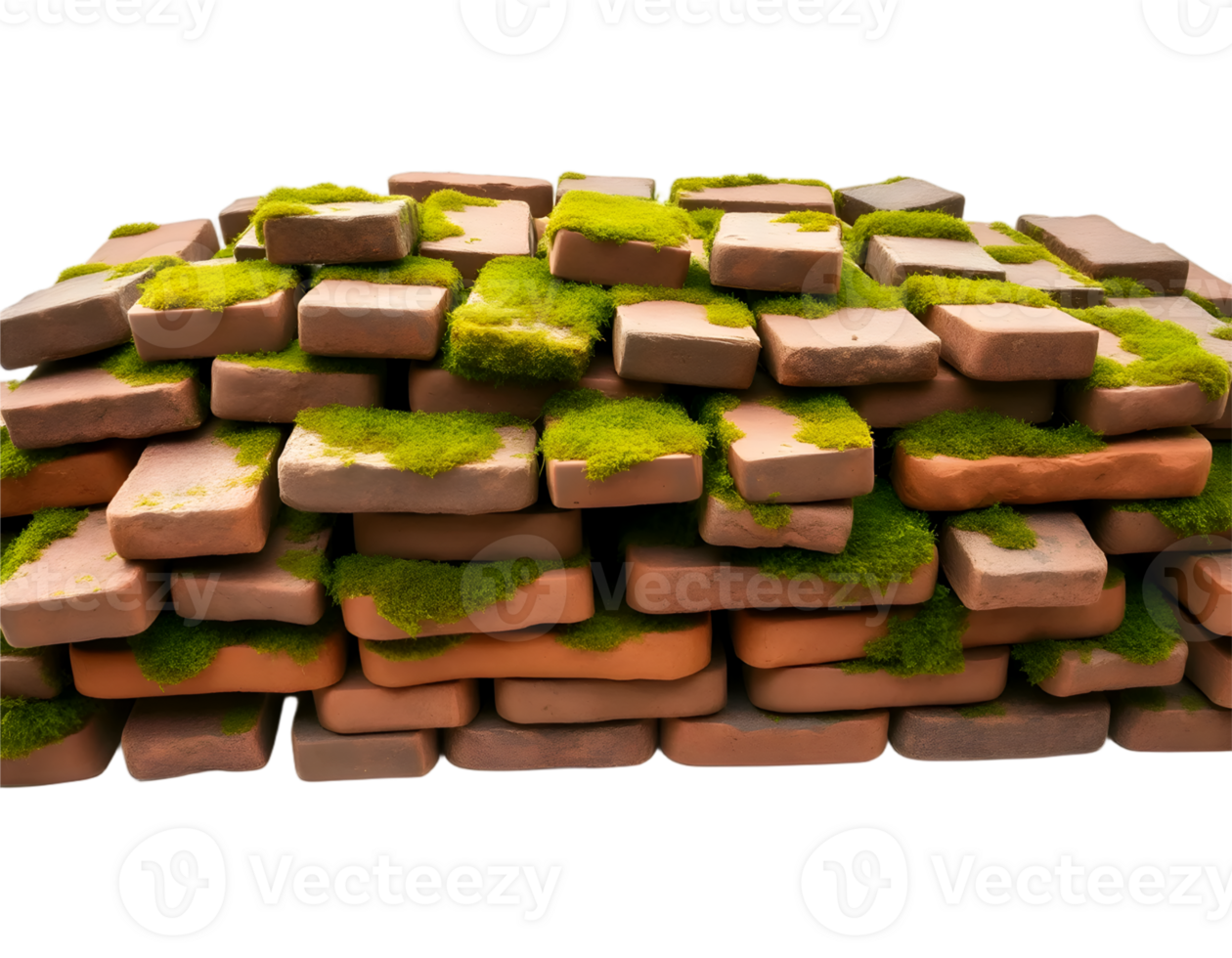 Bricks with Moss A Rustic Wall in Nature's Embrace png