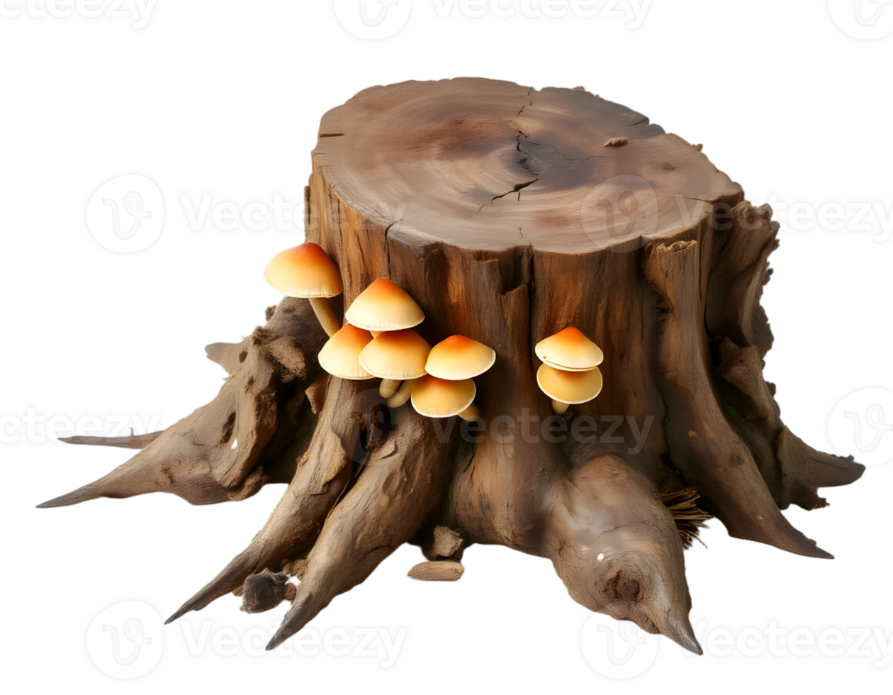 Tree stump with mushrooms growing on it png