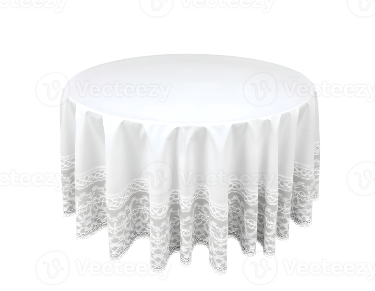 Elegant White Round Table with Lace Tablecloth png
