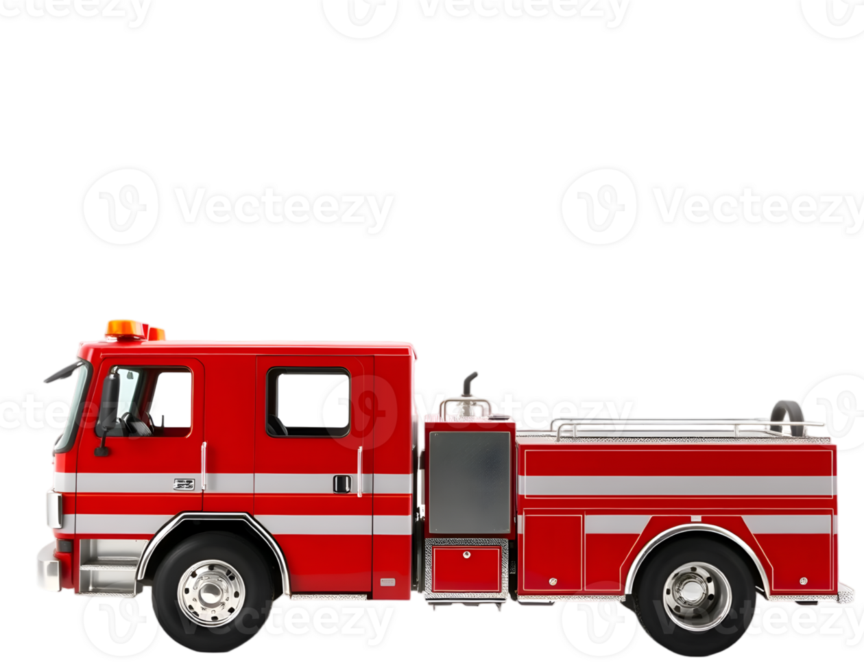 Side view of a red fire truck with white stripes png