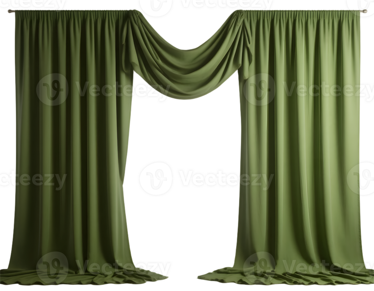 Green Curtains with a Decorative Drape Isolated on Transparent Background png