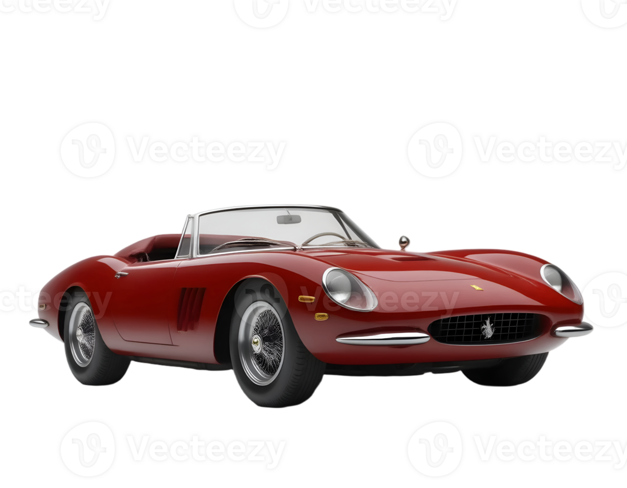 Red Ferrari classic convertible sports car on a transparent background png